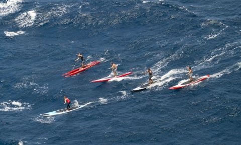Team SIC Maui, shot from above on the famous Maliko Downwind run in Hawaii.