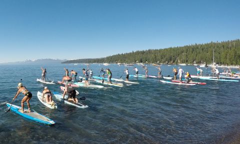  Racers at the start line of the Tahoe Cup race. | Photo courtesy of Tahoe Cup Paddle Race Series