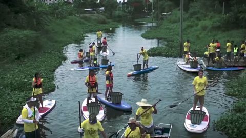 Over 200 people came together to help clean up the waters and streets of Bangkok, Thailand.