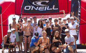 Top stand up paddlers take a moment to pose at the O'neill Tahoe Cup Jam from the Dam