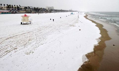 A hail storm hit Huntington Beach leaving it looking like a Winter Wonderland. 