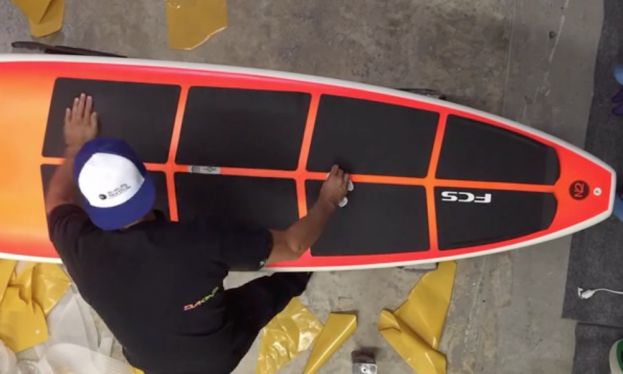 Ryan demonstrates how to install an eight-piece deck pad to your SUP.