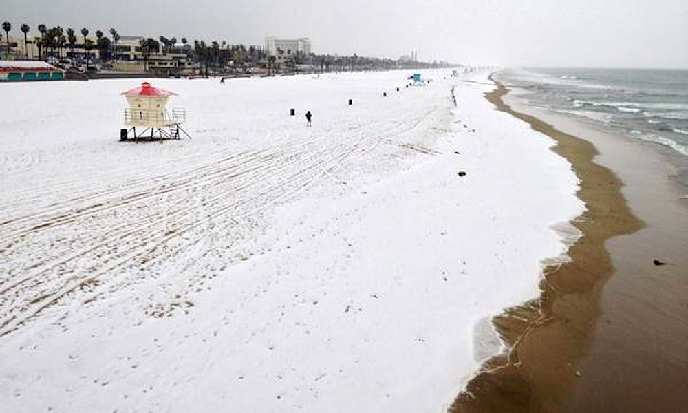 huntington beach sees snow