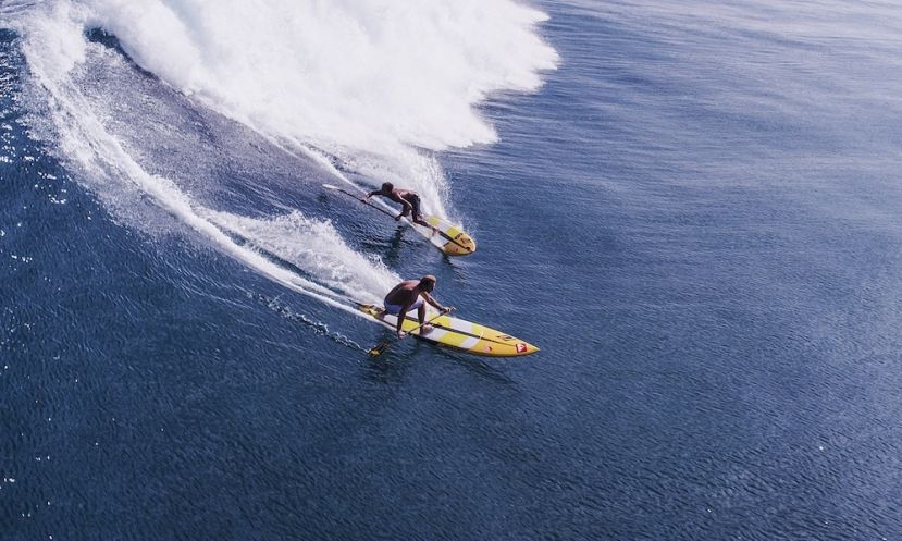 Kai Lenny and Robby Naish share a wave during the filming of &#039;The Search For Freedom.&#039;