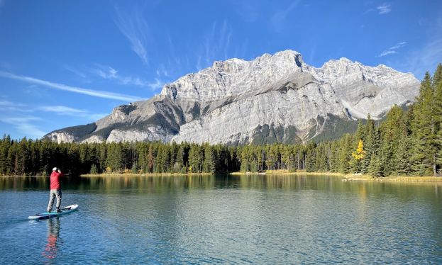 “A fall SUP with Cascade Mountian in the background.”