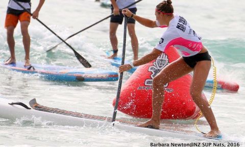 Annabel Anderson with a clean buoy turn at the start of the year race at home in New Zealand. | Photo: Barbara Newton