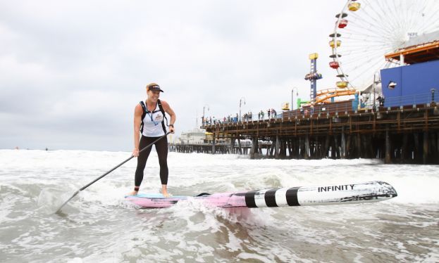 Candice Appleby, winner of the women's SUP race. | Photo Courtesy: Santa Monica Pier Corporation