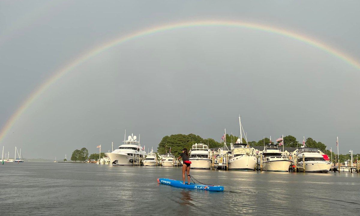 Beautiful rainbow over the Miles River at St. Michael's Harbor