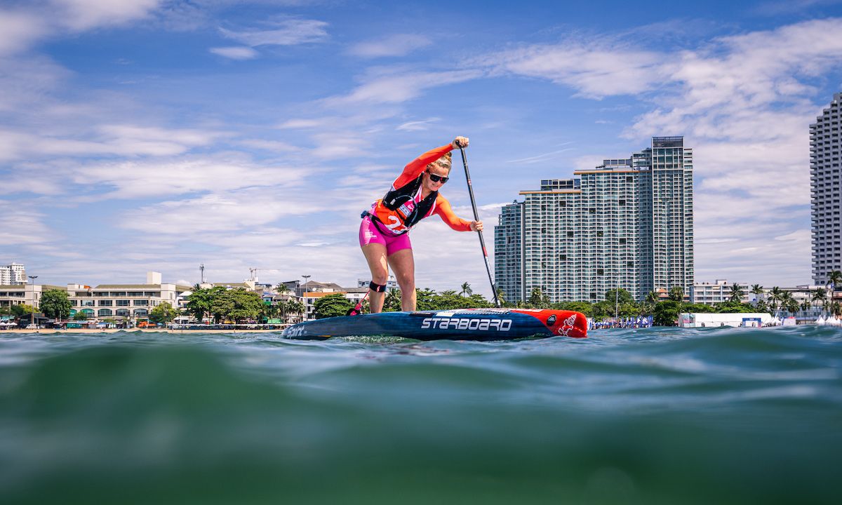 Fiona Wylde on the new and improved Sprint SUP at the 2023 ICF World Championships. | Photo courtesy: Starboard / Georgia Schofield