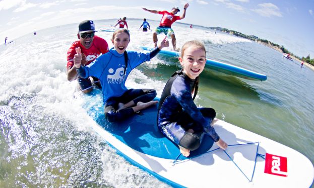 New Zealander Daniel Kereopa with sisters Kelea and Abby Wendelborn. | Photo Courtesy: The Ultimate Waterman