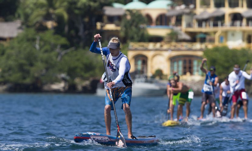 All-star SUP paddleboarder, Connor Baxter racing for Team Hawaii in the Men’s SUP Technical Race, where he finished second to qualify for the Final. | Photo: ISA/Brian Bielmann