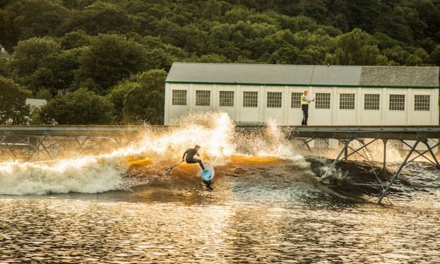 Zane Schweitzer feeling right at home while testing Surf Snowdonia. | Photo Courtesy: Starboard SUP UK