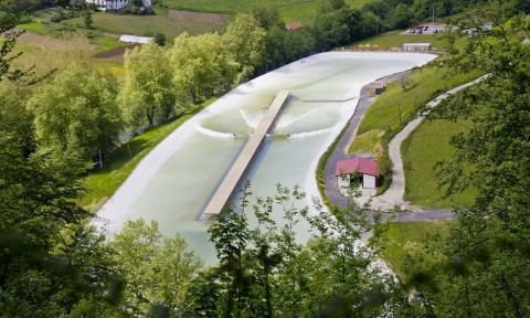 Aerial view of the Wavegarden Demo Center in Spain, which is 1/3 the size of the new NLand Surf Park in Austin, Texas. | Photo courtesy: Wavegarden