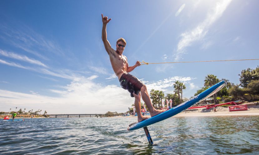 Starboard&#039;s Zane Schweitzer demo-ing the hydrofoil in San Diego. | Photo: Georgia Schofield