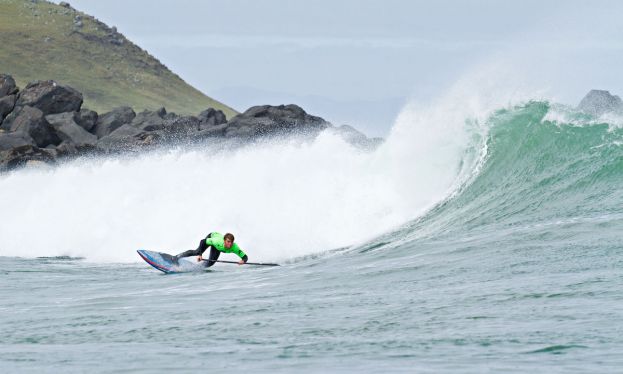 Zane Schweitzer wins the SUP Surf discipline at The Ultimate Waterman 2016. | Photo: Cory Scott