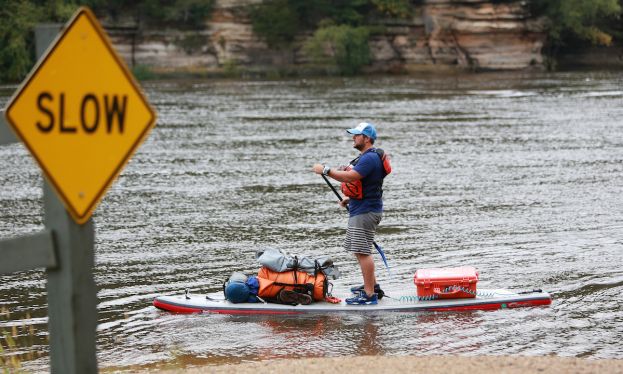 Jesse Hieb paddling the Wisconsin River. | Photo: Joe Koshollek