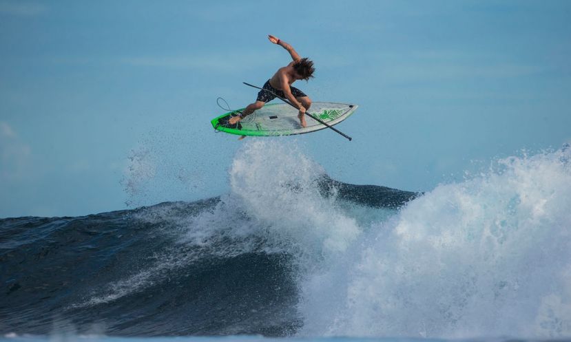 Sean Poynter, testing the 7&#039;4&quot; Pro on one of his many trips to Tahiti. | Photo: Ben Thouard