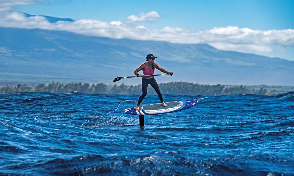 Andrea Moller SUP Foiling off the coast of Maui. | Photo courtesy: SIC Maui