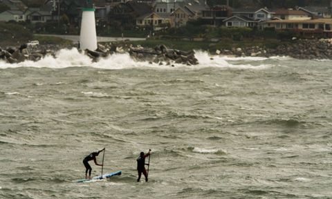 Matt Becker (left), riding his Bark, and Anthony Vella (right), his M2, during the first leg of the race. Photo: Supconnect.com