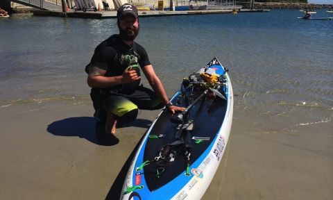 Will Schmidt upon his arrival in Dana Point Harbor on his journey from Canada to Mexico in 2014.