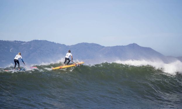 Connor Baxter and Kai Lenny dodging bombs in San Francisco. | Photo courtesy: Red Bull