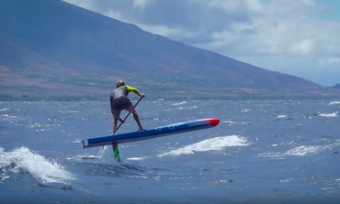 Connor Baxter on a test run of the new Go Foil SUP from Starboard. 