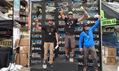 Mike Tavares (center) Bradley Hilton (left) and Dan Gavere (right) atop the men's sprint podium.