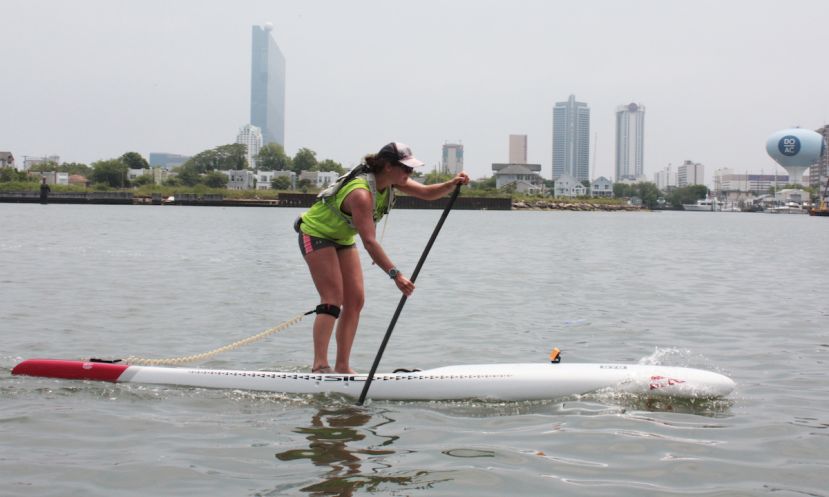 Louanne Harris of New York City paddles her way to winning the 22-mile race at in the 18-49-year-old women’s standup paddle board 14-foot category with a time of 4:48:51 at the 11th annual Dean Randazzo Cancer Foundation Paddle For A Cause Saturday, June 9 at Golden Nugget Atlantic City. | Photo: Michael Wright/Sparkable