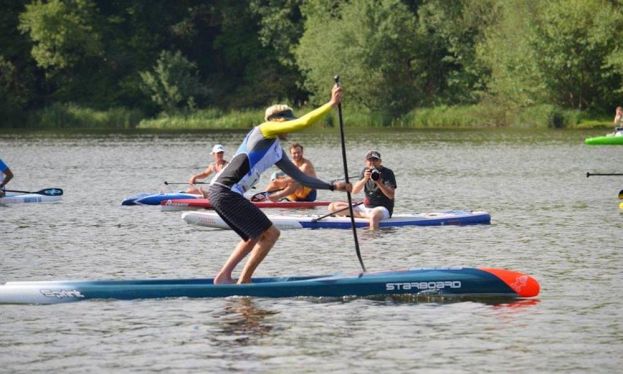 Connor Baxter sprinting in the "Fastest Paddler on Earth" time trials. | Photo Via: Karen Baxter